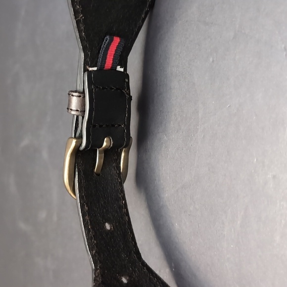 Tommy Hilfiger Women's Black/Gray Leather Belt With Herringbone Pattern,Size L. - Picture 3 of 8